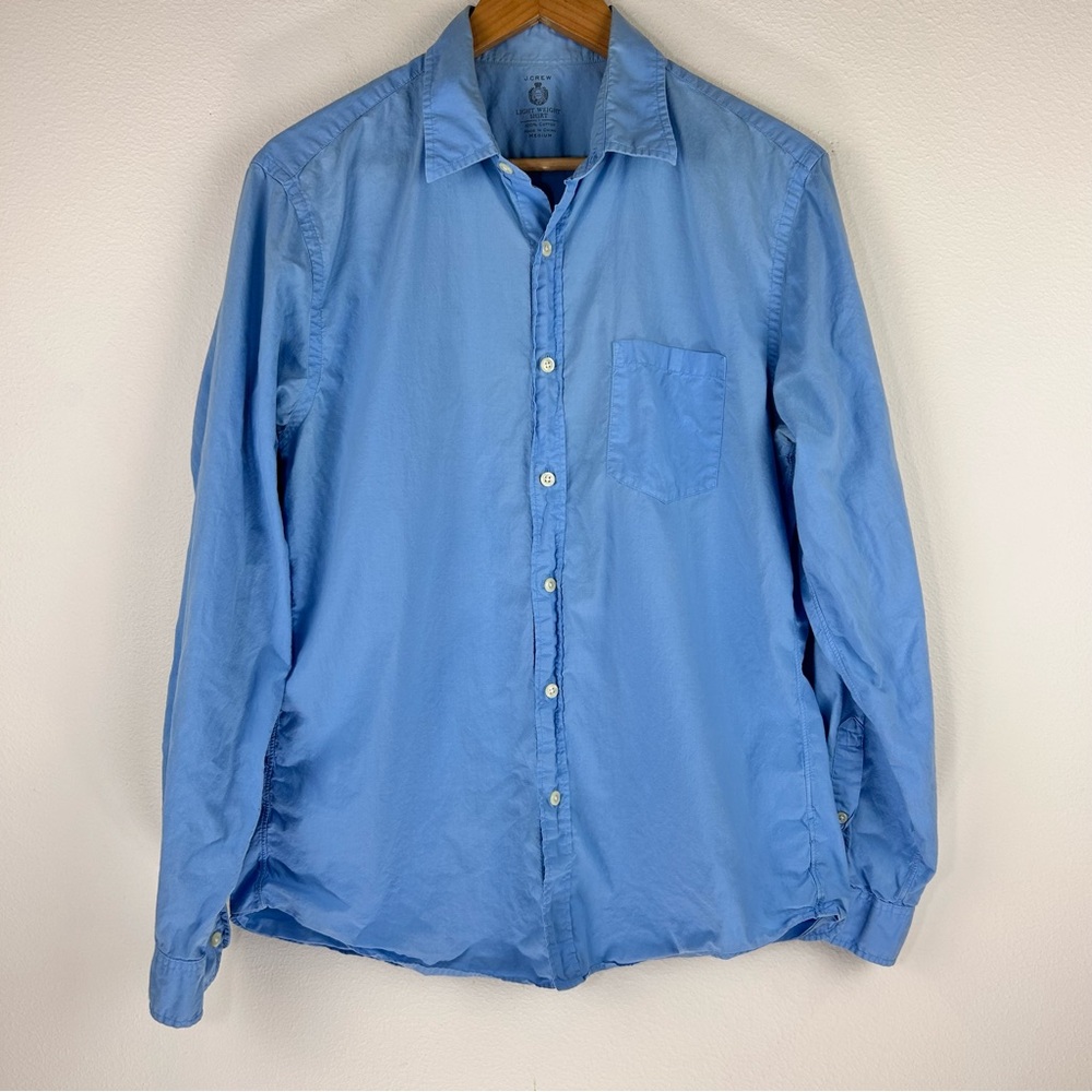 Preppy J.Crew Blue Light Weight Cotton Casual Button Down Shirt Size M